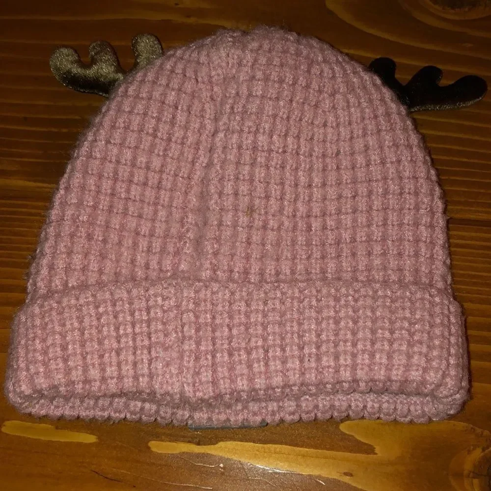 Lined Happy Baby pink baby hat with antlers
